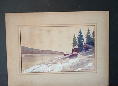 Riverside Landscape Watercolor by Well-Listed Artist George E. Lambert Jr.