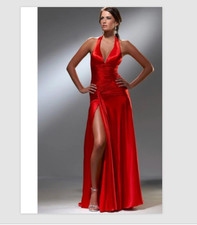Blush Prom by Alexia Dress Size 8 Formal Prom Red Halter Satin High Slit Y2K New