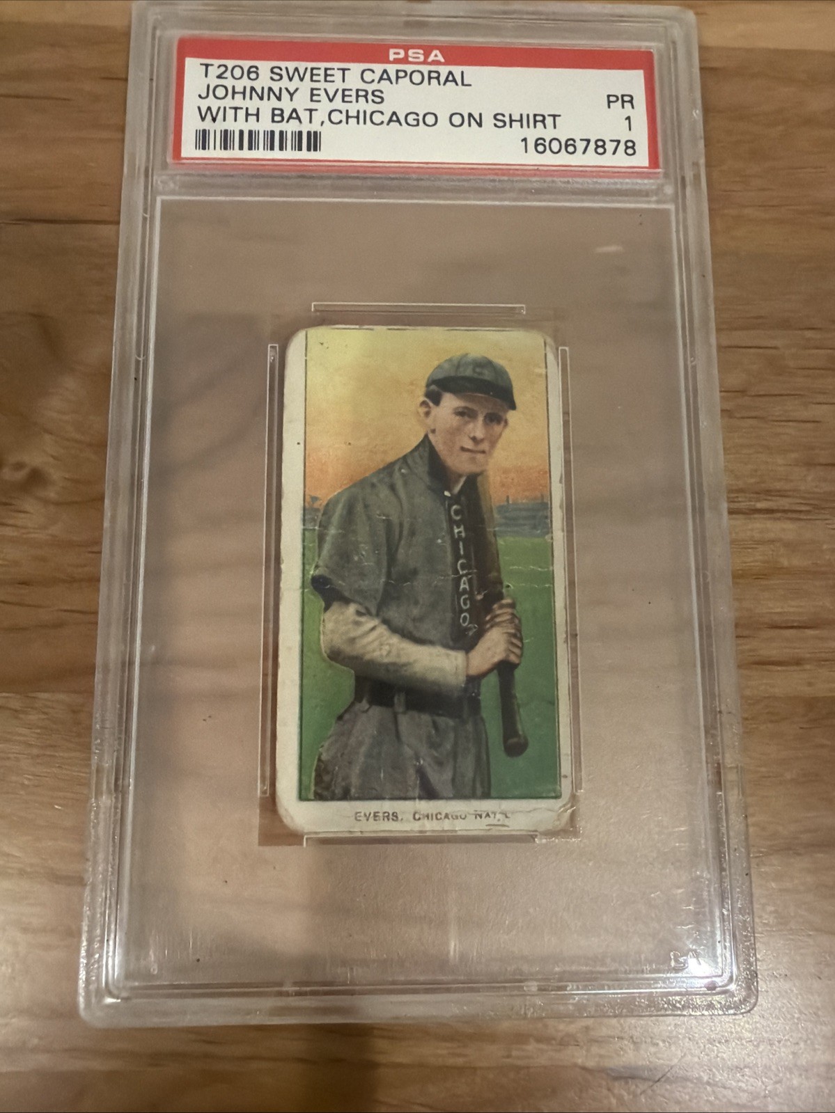 1909 T206 Johnny Evers With Bat / Chicago PSA 1 Sweet Caporal 350/460