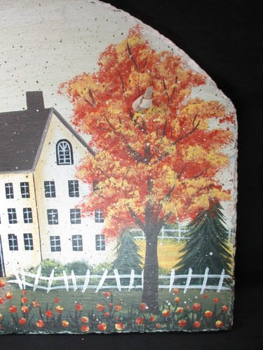 Colgante de pared de pizarra pintada - escena de campo de otoño - casa/árboles - 13" x 9,75" - Imagen 4 de 7