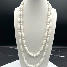 Vintage 90s White Beaded Double Strand Necklace Boho Women's Classic Jewelry