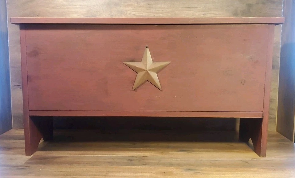 复古原始巨大红色胸部乡村农舍储物箱 34x18x12 — 第 2/4 张图片