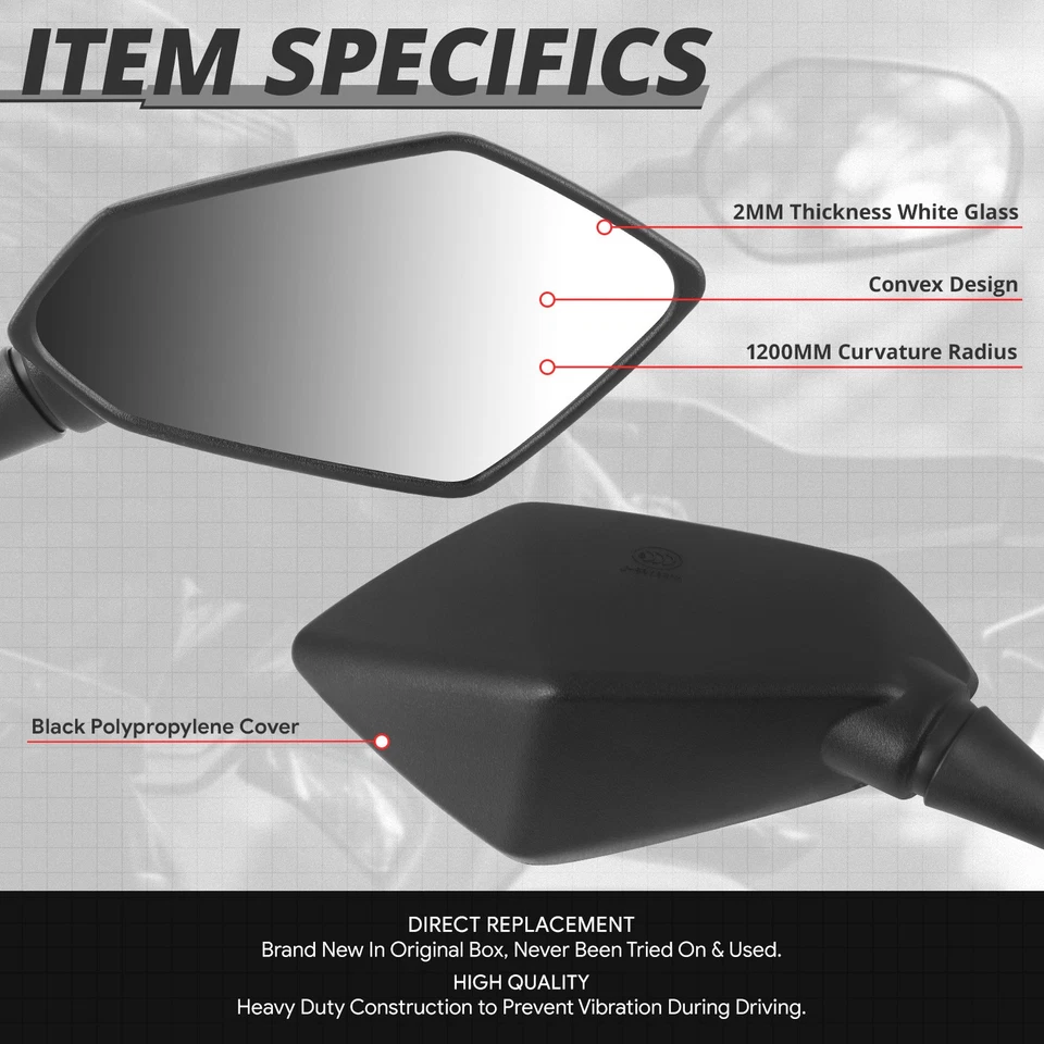 Fit Universal ATV Rectangular Convex Side View Mirrors Handlebar Mount Bolt-In - Image 2 of 4