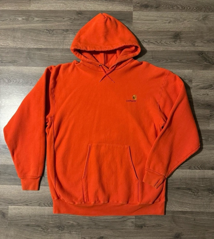 VINTAGE 1980s CARHARTT Reverse Weave Hoodie Orange Embroidered