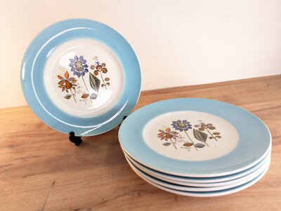 6x Vintage Royal Worcester Palissy ''Bergen'' Tee Obst Salat 9'' Teller Blume MCM