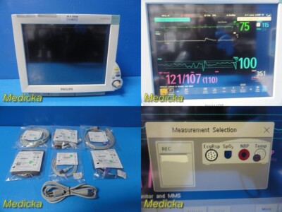 Philips MP70 (M8007A) Patient Monitor W/ MMS+Print Modules & NEW Leads ~ 36840