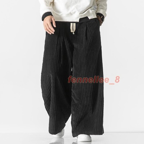 Hombres Pana Sueltos Pantalones Sueltos Informales Cintura Elástica Piernas Anchas Pantalones Moda - Imagen 8 de 15