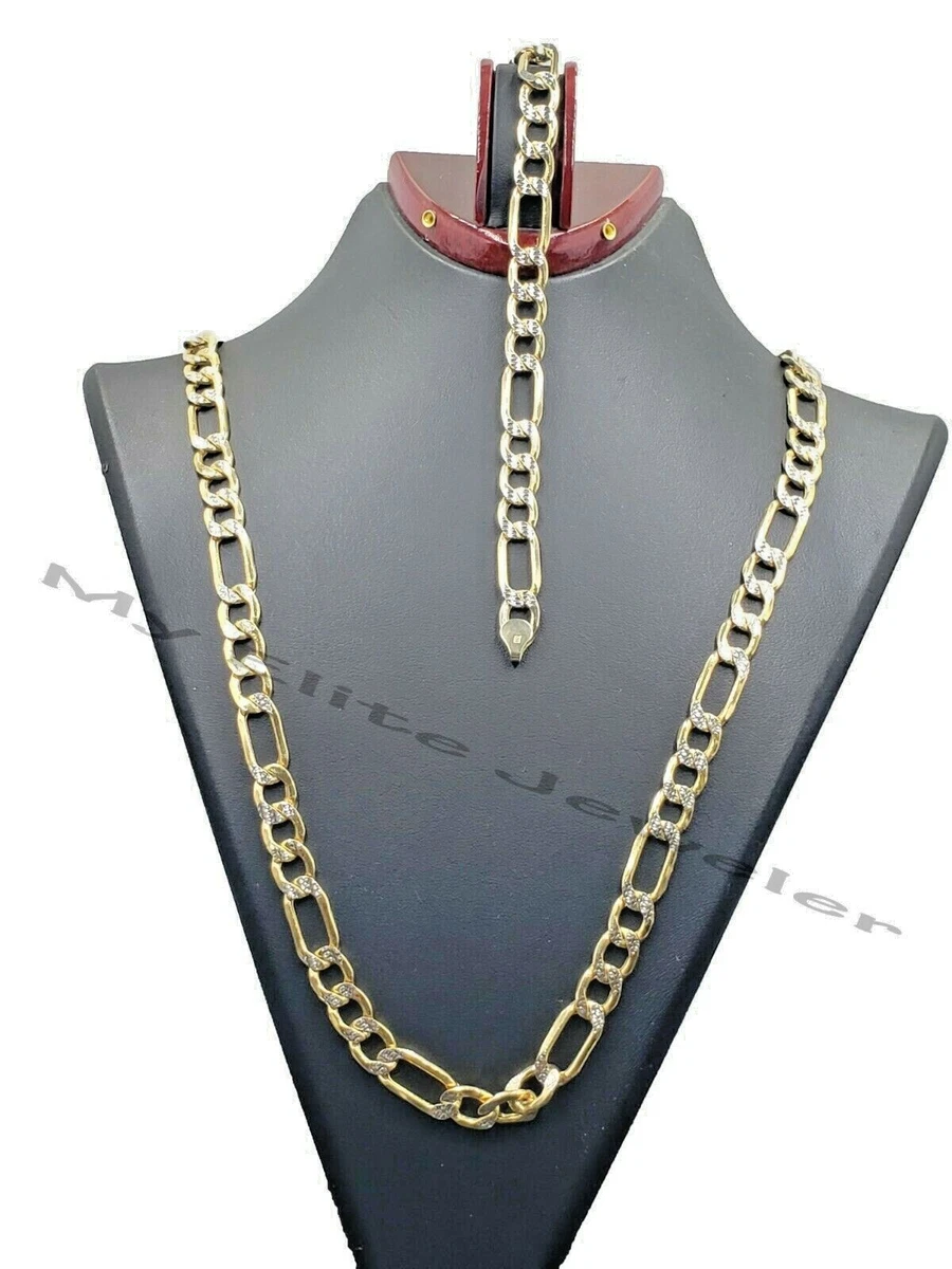 10k Gold Figaro Chain SET 26&#034; 9Inch 8mm REAL Cadena de oro para hombre |