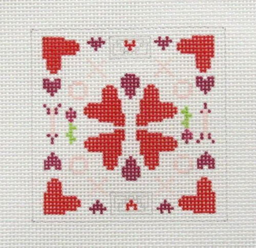 Atlantic Blue Valentine Hearts Mini Kaleidoscope Handpainted Needlepoint Canvas