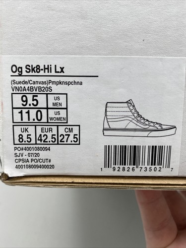 Scarpe Vans Vault Og Sk8-Hi zucca scamosciata tela Lx uomo 9,5 / donna 11 nuove con scatola nuove - Foto 8 di 9