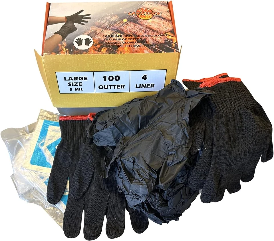 100克拉黑色一次性丁腈烧烤手套带4个棉衬里户外厨师 — 第 2/4 张图片