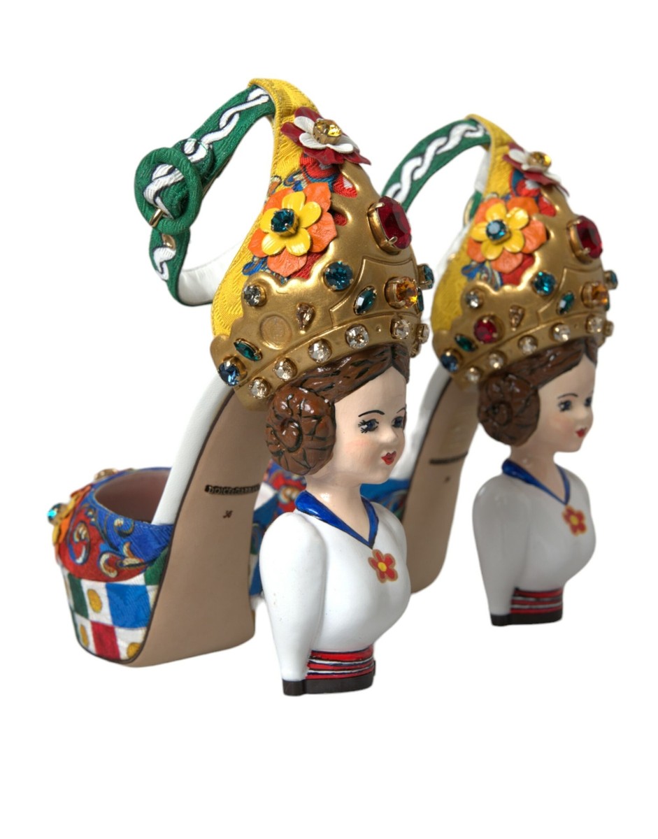 Dolce & Gabbana サンダル 装飾付き38cm ほぼ新品 Dolce & Gabbana Multicolor Carretto Embellished Sandals