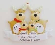 Personalized Reindeer Family of 4 Christmas Ornament