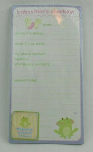 Babysitter Checklist Magnetic Note Pad 80 Sheets Instructions Safety Information - Picture 9 of 12