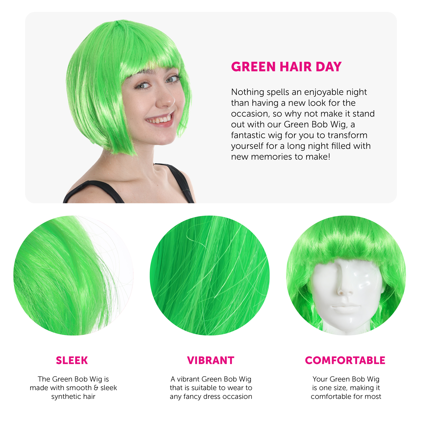 NEON GREEN BOB WIG ST PATRICK'S DAY IRISH WIG LADIES FANCY DRESS