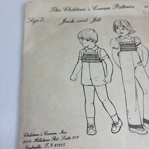 VTG Smocked Jack and Jill #44 Size 2 Vintage The Children's Corner Pattern UNCUT