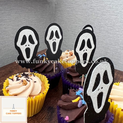 GHOST FACE CUPCAKE TOPPERS x 6 HALLOWEEN SPOOKY SCREAM WITH OR WITHOUT STICKS - Picture 15 of 22