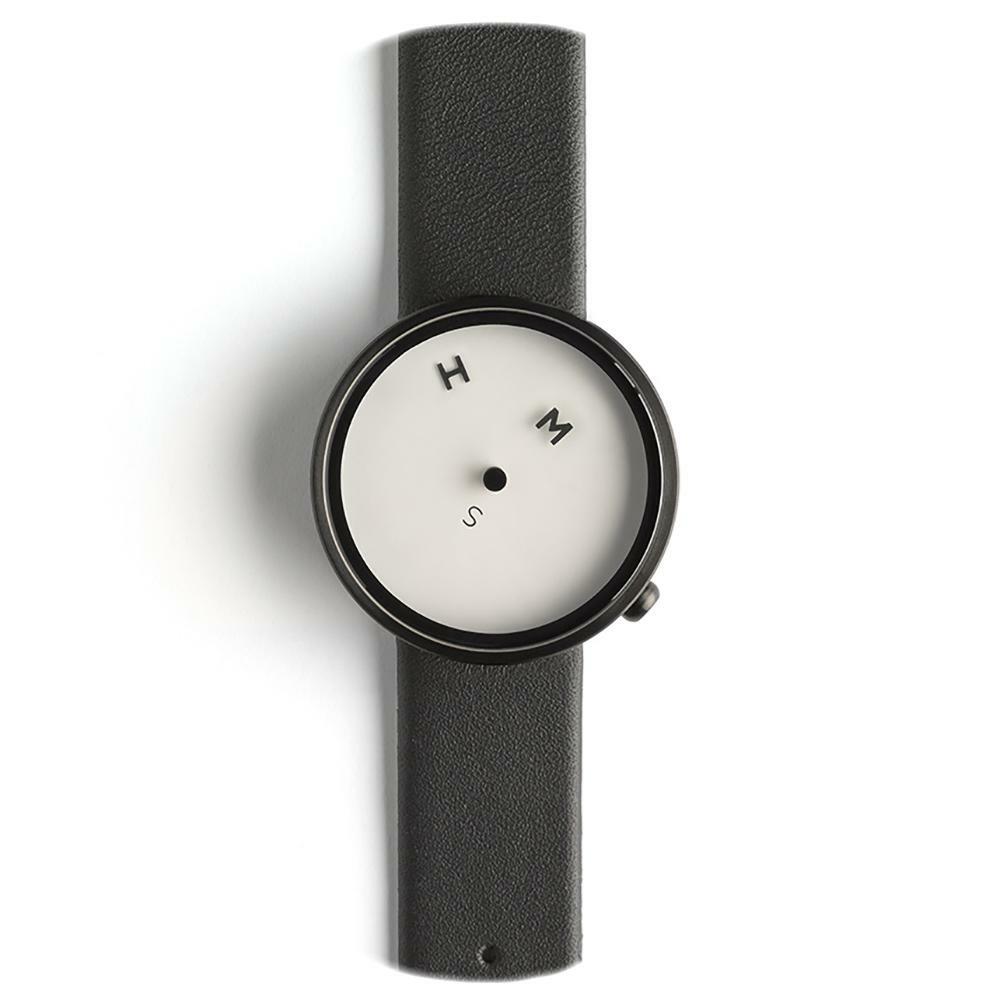 Nava Design HMS 39 Quartz Steel White Black Leather Mens Watch
