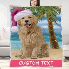 Golden Retriever Dog Blanket Personalize Throw Woven Fleece Sherpa Christmas NWT