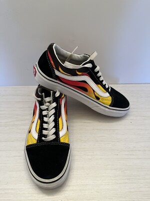 Vans Old Skool Black Flame Canvas Suede Shoes 500714 - Size Men s 4.5 Women s 6