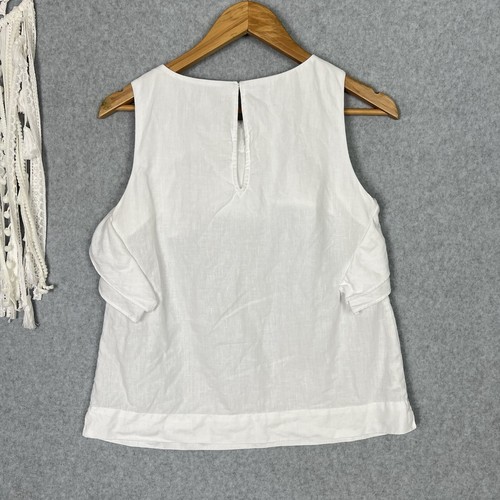 Country Road Linen Top Womens 4 Fits 6 XS White French Linen Ruffle Sleeveless - Picture 4 of 8