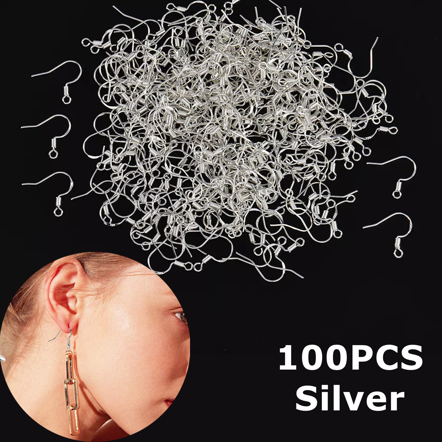 100Pcs 925 Sterling Silver DIY Earring Hooks Ear Wires Plugs Making Findings Kit