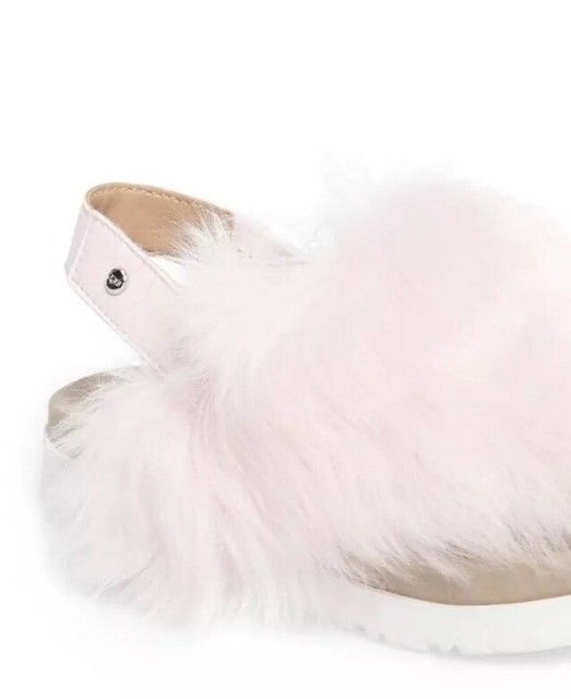 UGG HOLLY FLUFFY FUR SEASHELL PINK SLINGBACK THONG SANDALS GIRLS KIDS 2 | eBay