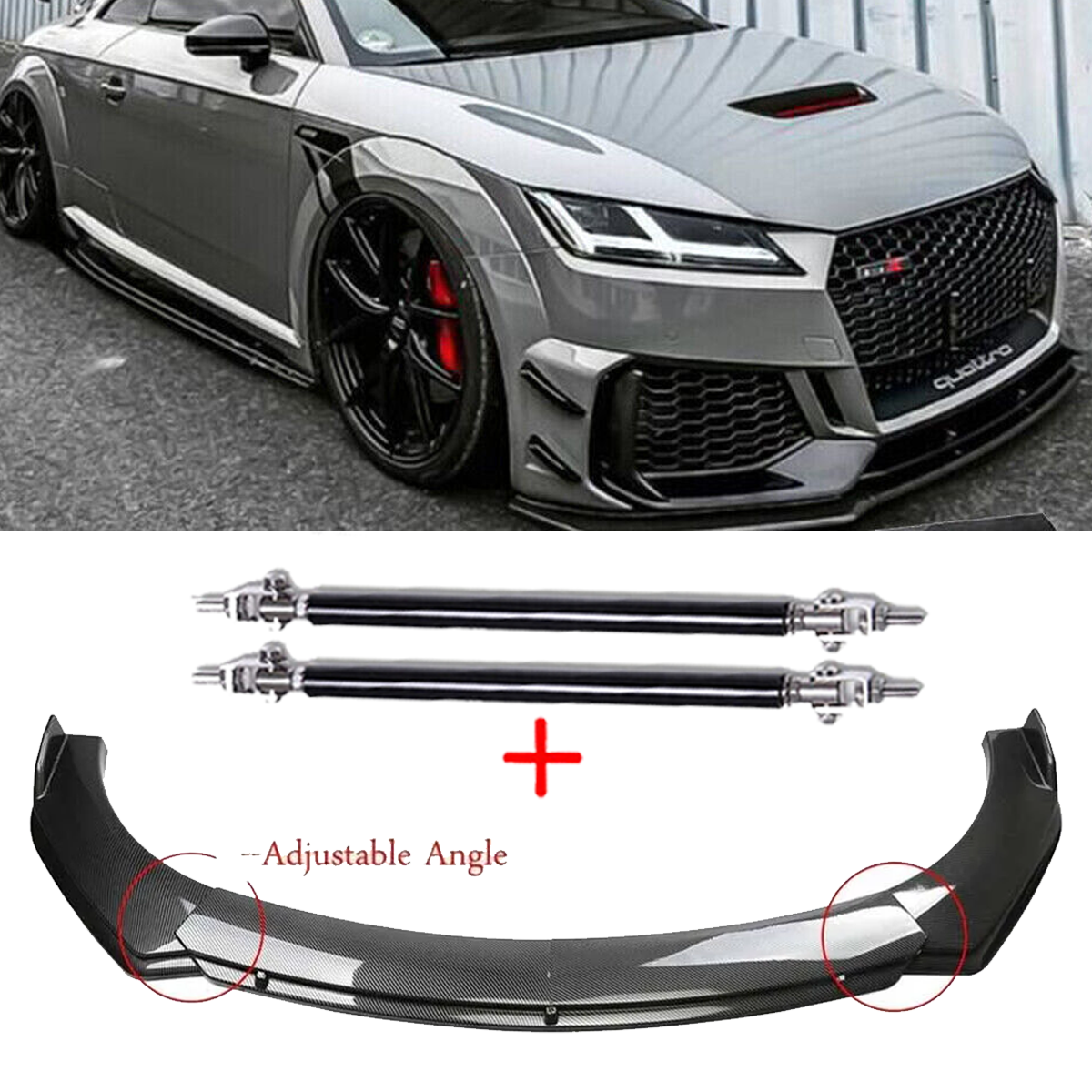 Carbon Fiber Front Bumper Lip Spoiler for Audi A8 Strut Rod Body Kit  