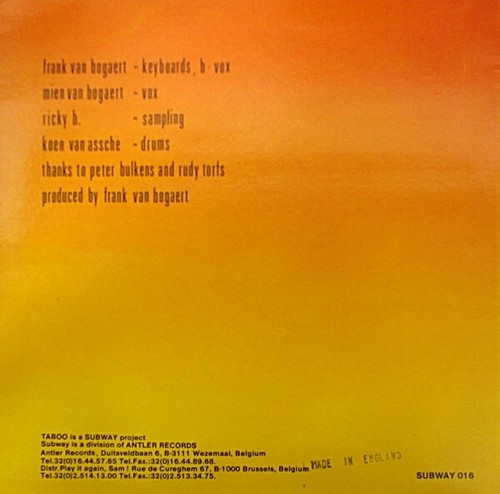 TABOO Into The Sun 12 inch 1988 Belgium SUBWAY 016 - Imagen 2 de 4