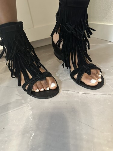 Gladiator 🫦SEXY 3 Strap Suede Ankle Black Summer Sandals ORIG $99 - Picture 3 of 4