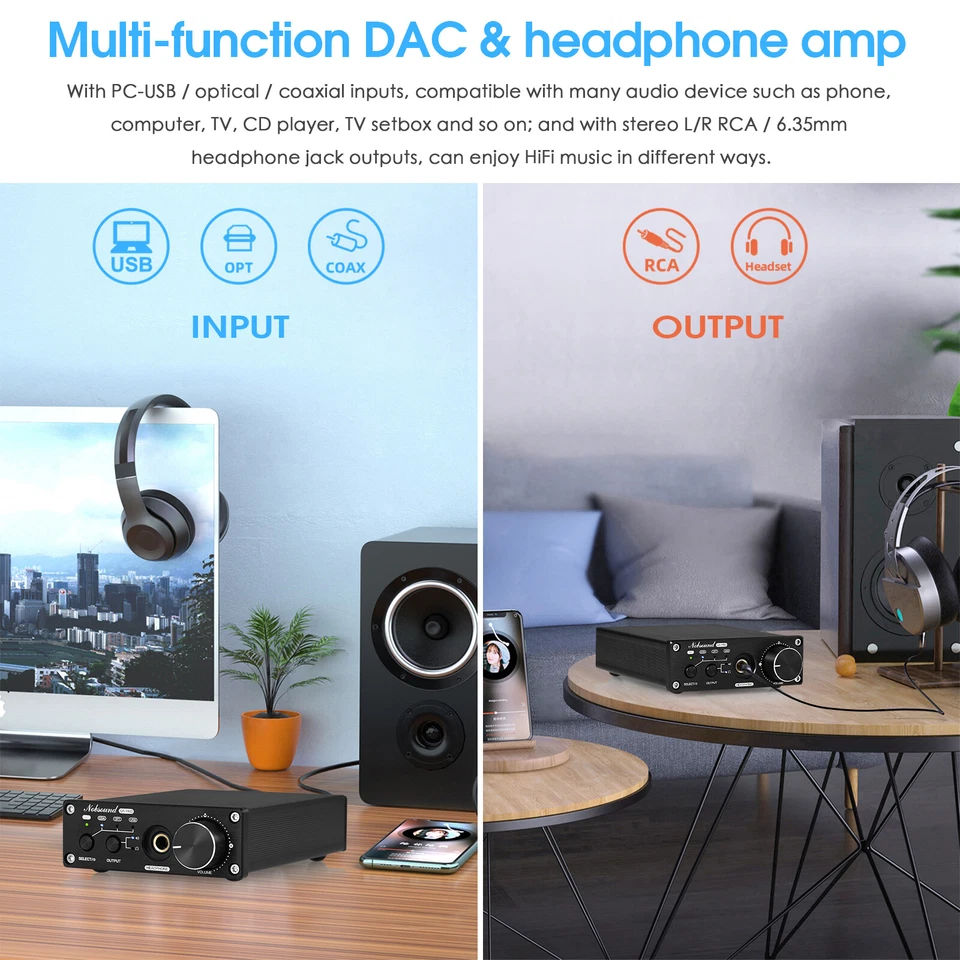 Mini Dual ES9038Q2M USB DAC D/A Audio Converter COAX/OPT Headphone Amplifier - Image 4 of 4