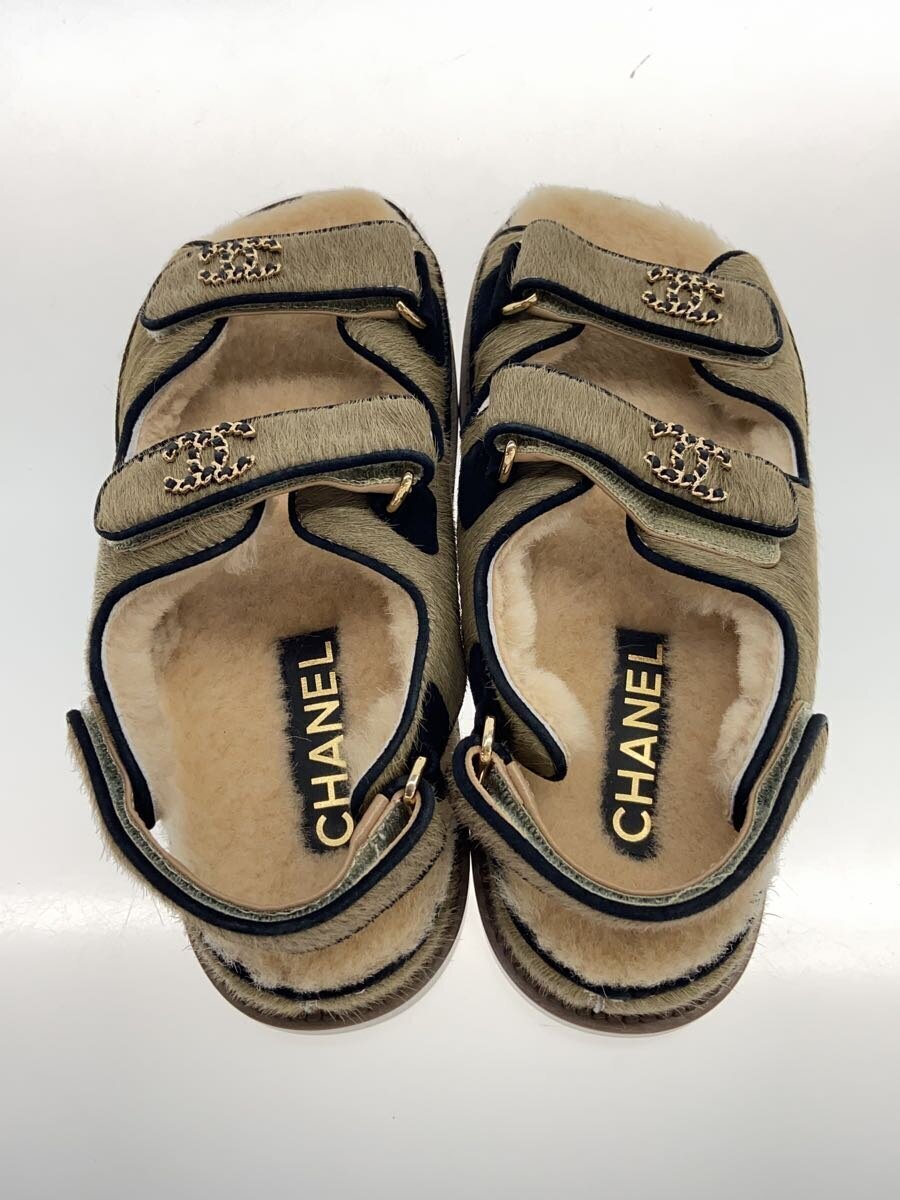 CHANEL Sandals US6.5 Beige G35927 3cm Heel Dad Coco Mark Ladies