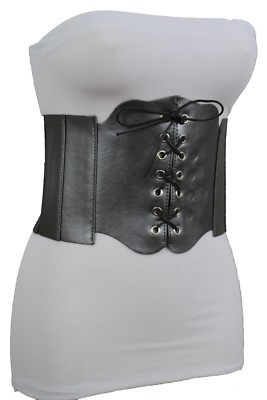 Women Metallic Grey Elastic Extra Wide Cinch Corset Belt  display picture 2