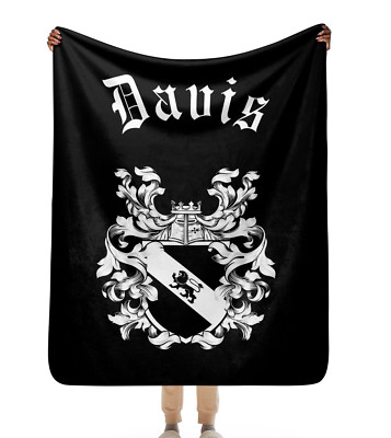 Custom ANY Last Name Davis Family Crest Coat of Arms Velveteen Blanket ...