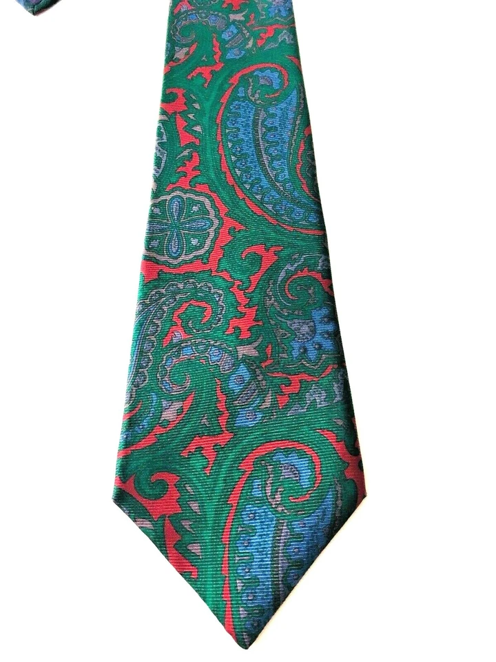 Corbata para hombre Oleg Cassini 100 % seda hecha en EE. UU., verde con azul/rojo, 54" X 3 1/2 Foto 2 de 4