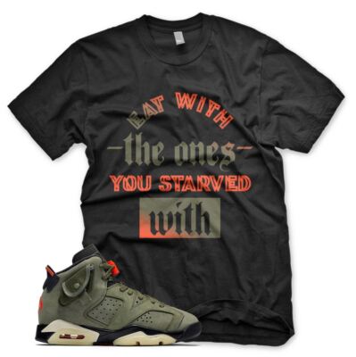 New Black ''STARVED'' T Shirt for J1 6 Travis Scott Cactus Jack Olive