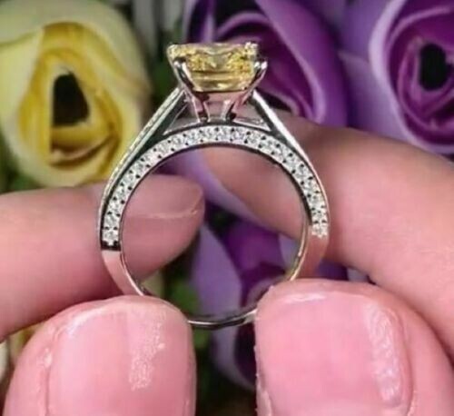 2.39 Ct Real Citrine & Lab Created Diamond Engagement Ring 925 Sterling Silver - Picture 4 of 12