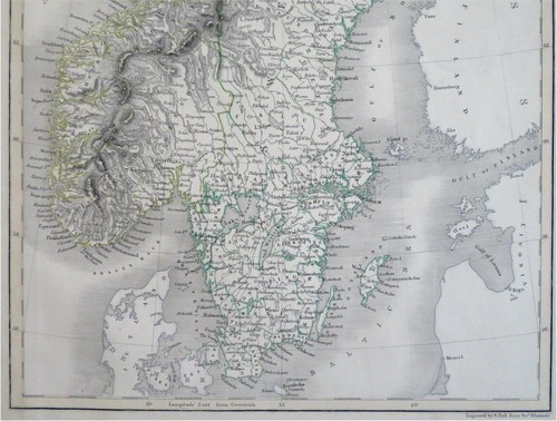 Sweden & Norway Scandinavia Stockholm Oslo Trondheim 1844 Hall & Black map - 第 3/4 張圖片