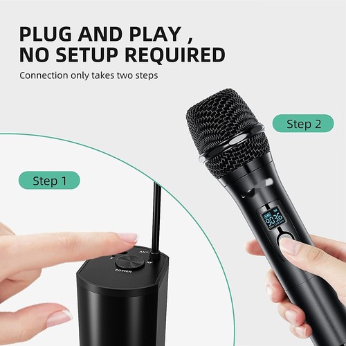 2x Wireless Microphone Dual Cordless Handheld Dynamic Mic to 200ft Rechargeable - Picture 7 of 8