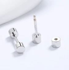 A Pair 925 Sterling Silver Barbell Dumbbell Screw Back Stud Earrings Gift K77