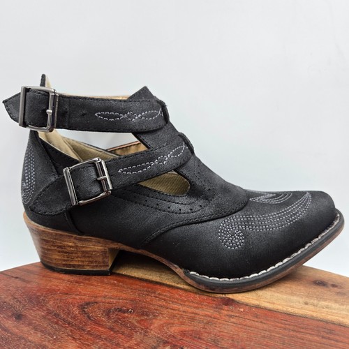 Roper Willa Stiefel Damen 6 schwarz vegan Schnallenriemen Western Cowboystiefel