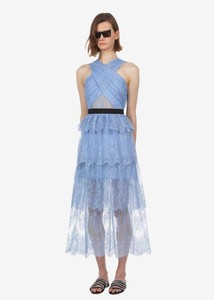 self portrait cross front fine lace dress