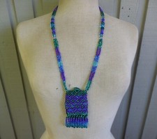 Beaded Necklace Pouch with Fringe Tassels Medicine Gift Bag Wiccan Amulet Case