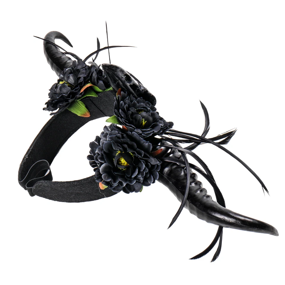 Diadema de cuerno de hadas con diseño de calavera y flores de pájaro para disfraces de mujer Foto 2 de 4