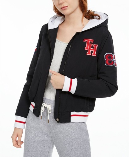 Chaqueta con capucha Tommy Hilfiger Sport para mujer negra con parche universitario TH - Imagen 4 de 4