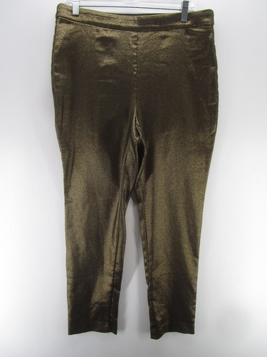INC International Concepts Pants Women 12 Yellow Skinny High Rise Shiny Pull On