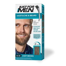 Just For Men MUSTACHE BEARD FACIAL HAIR COLOR GEL LIGHT BROWN M-25 BRUSH-IN