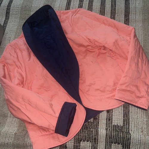 J. Peterman Namaste Quilted Reversible Jacket Navy Coral sz 14 - Picture 4 of 7