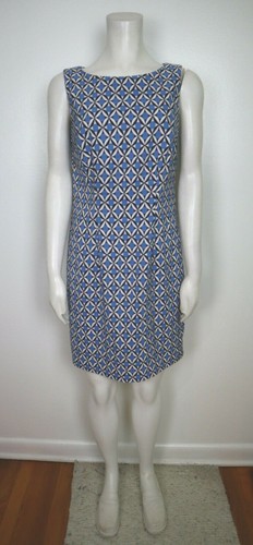 WOMEN'S BLUE GEOMETRIC PRINT DRESS - AGB DRESS - SIZE 6 - SHEATH SLEEVELESS - Picture 2 of 7
