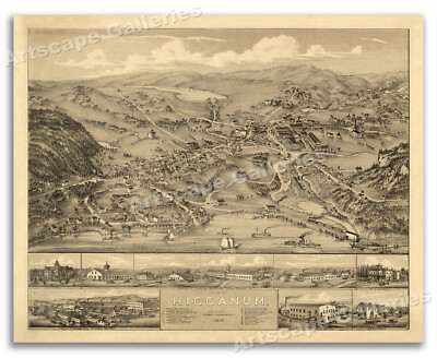 1881 Higganum Connecticut Vintage Old Panoramic City Map - 24x30